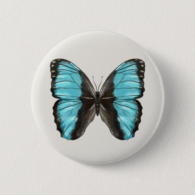Blue Butterfly Insect Art Nature Lover 2 Inch Round Button (Front)