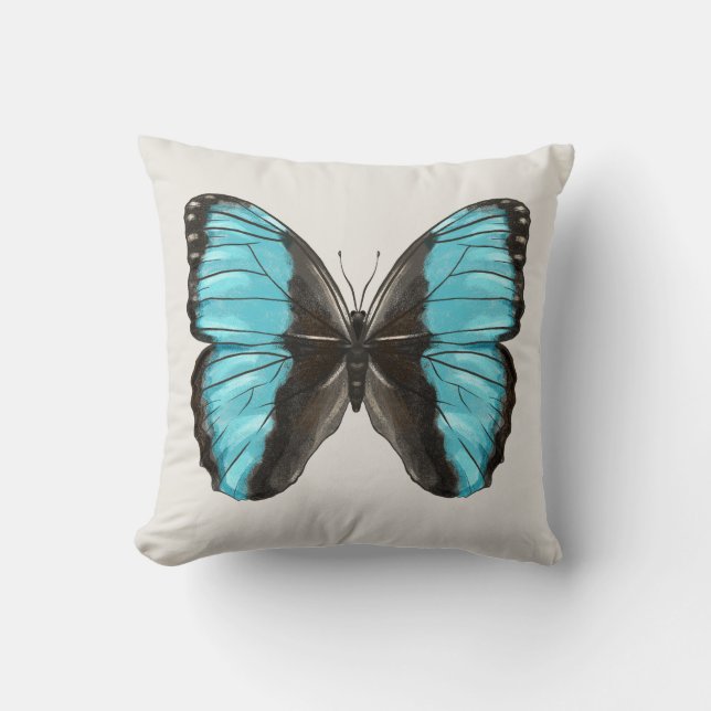 Blue Butterfly Insect Art Nature Lover Throw Pillow (Front)
