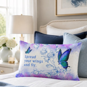 Blue Butterfly Inspirational Lumbar Pillow