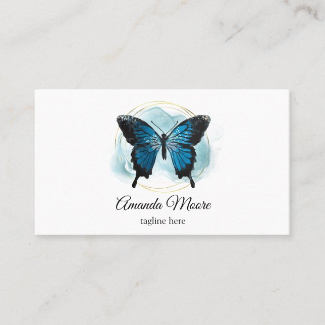 blue butterfly life coach therapist holograph squa business card (Front)