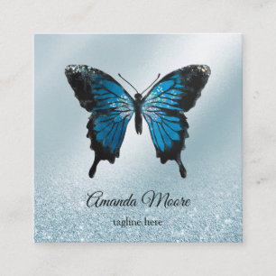 blue butterfly life coach therapist holograph squa square business card