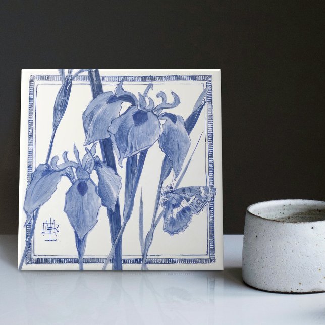 Blue Butterfly Lily Wall Decor Art Nouveau Lilies Tile (Creator Uploaded)