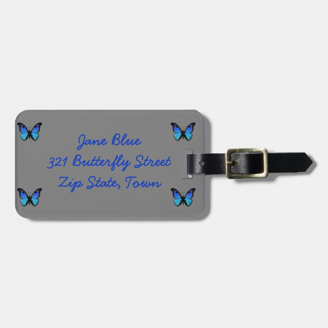 blue butterfly luggage tag (Front Horizontal)