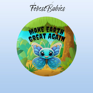 Blue Butterfly, Make Earth Great Again, Wildlife 1 Inch Round Button