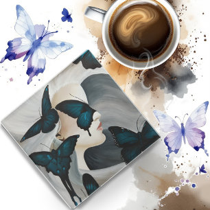 Blue Butterfly Masquerade Elegant Fantasy Glass Coaster