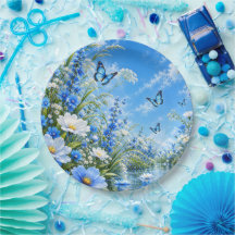 Blue Butterfly Meadow Floral Nature Round