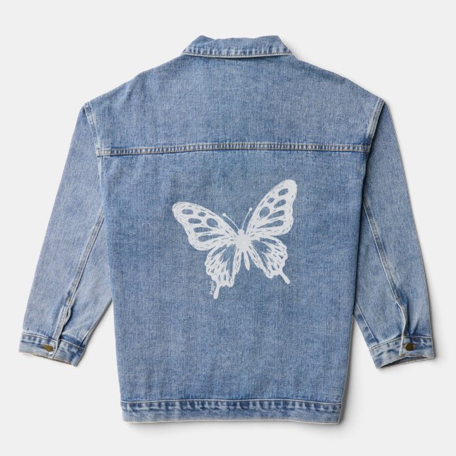 Blue Butterfly Minimal Nature Art by Papil Denim Jacket (Back)