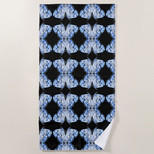 Blue Butterfly Mirrored Pattern Beach Towel (Front)