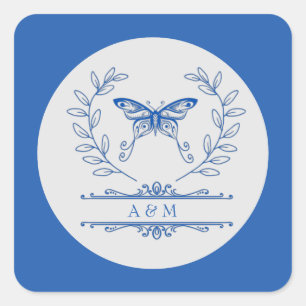 Blue Butterfly Monogrammed Wedding Sticker