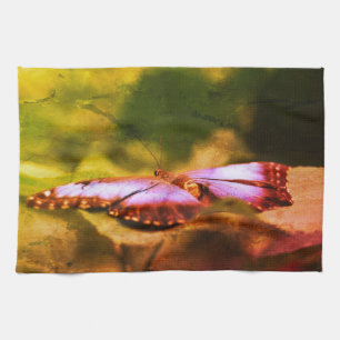 Blue Butterfly Nature Abstract Distressed Kitchen Towel
