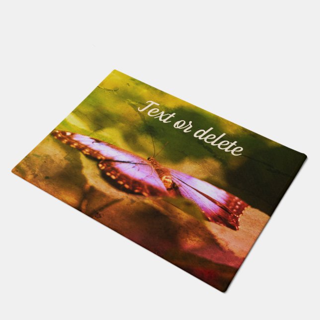 Blue Butterfly Nature Abstract Personalized Doormat (Angled)