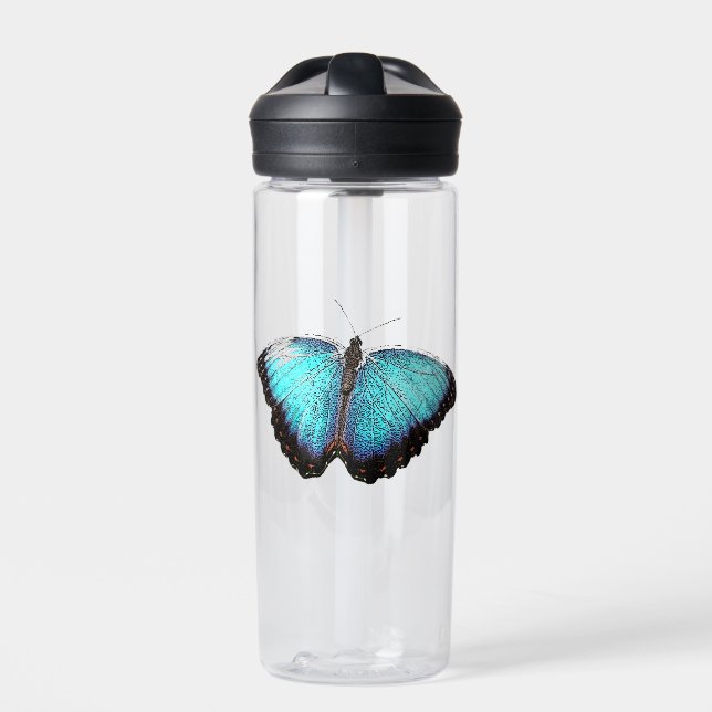 Blue Butterfly Nature Art, Fine Photo Illustration Water Bottle (Front)