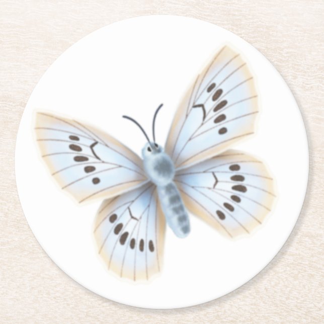 Blue Butterfly Nature Garden Animal Round Paper Coaster (Front)