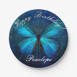Blue Butterfly of Joy & Luck Paper Plate