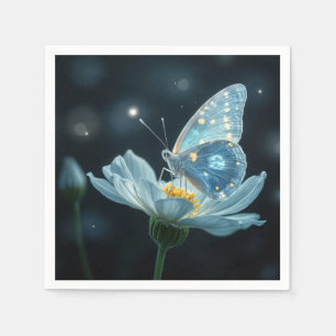 Blue Butterfly On a Moonflower Napkin