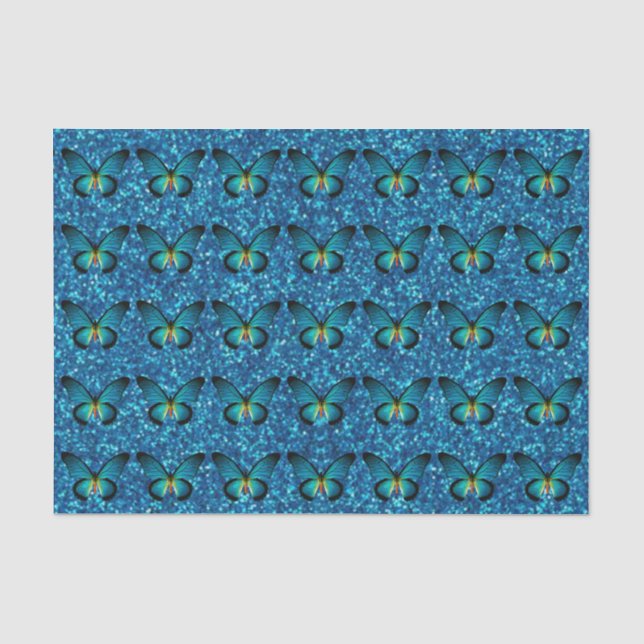 Blue Butterfly On Blue Glitter Tissue Paper (Front)