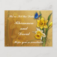 Blue Butterfly on Daffodil  Save the Date