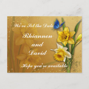 Blue Butterfly on Daffodil Save the Date Postcard
