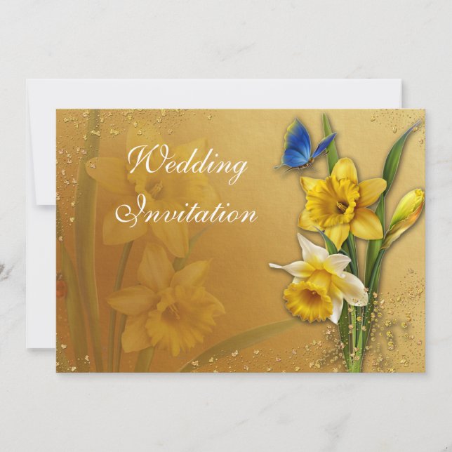 Blue Butterfly on Daffodils Invitation Card (Front)