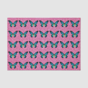 Blue Butterfly On Pink Glitter Tissue Paper