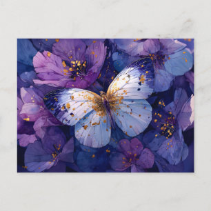 Blue Butterfly on Purple Flowers Postcard