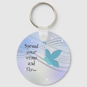 Blue Butterfly on Ribbon Swirls Keychain
