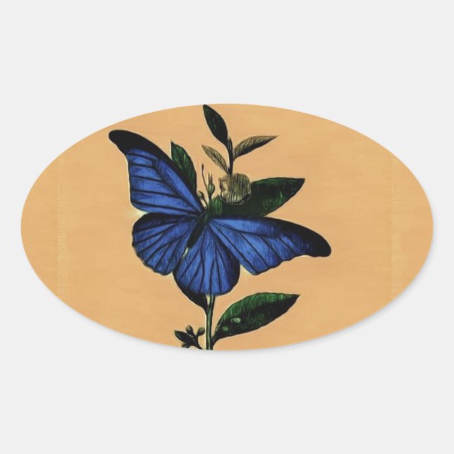 Blue Butterfly Oval Sticker (Front)
