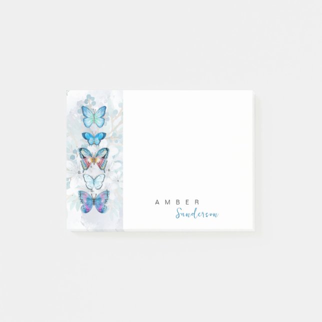 Blue Butterfly Panel Personalized Post-it Notes (Front)