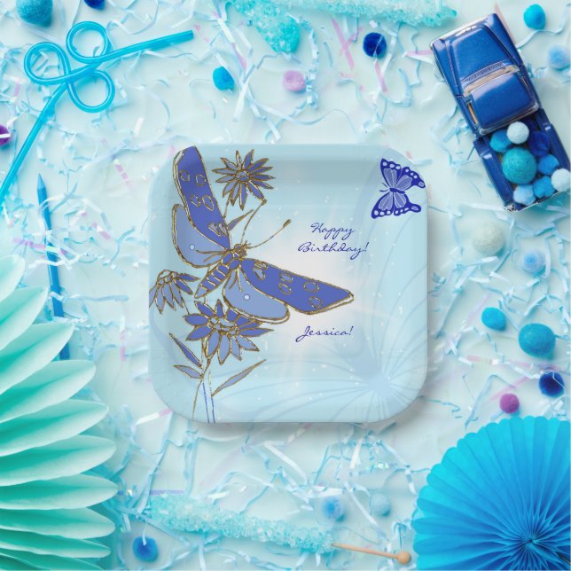 Blue Butterfly Paper Plate (Party)