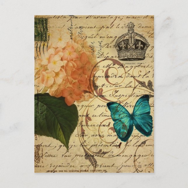 blue butterfly paris scripts french botanical postcard (Front)
