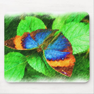 Blue Butterfly Pencil Art Mouse Pad