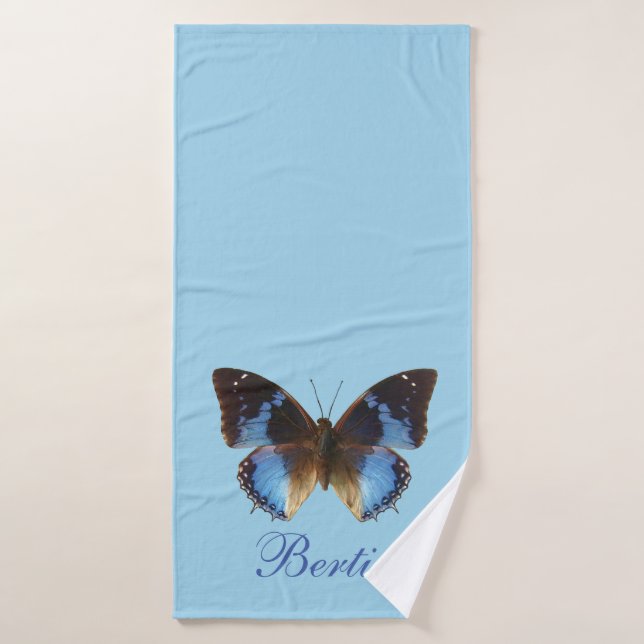 Blue, butterfly, personalised pet bath towel (Bath Towel)