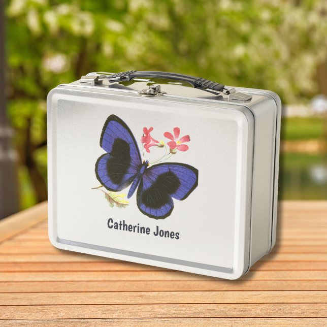 Blue Butterfly Personalized Kids Science Nerd Metal Lunch Box (This whimsical blue butterfly is presented in cooperation with the Metropolitan Museum of Art.)