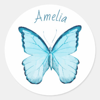 Blue butterfly personalized name template sticker