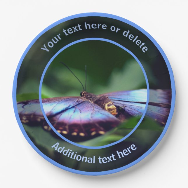 Blue Butterfly Personalized Party   Paper Plate (Front)