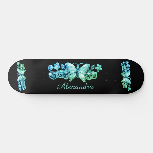 Blue Butterfly Personalized Skateboard (Horz)