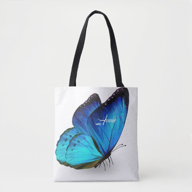 Blue Butterfly Personalized Tote Bag (Front)