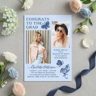 Blue Butterfly Photo Graduation Party Acrylic Invitations