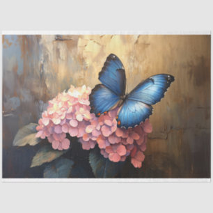 Blue Butterfly Pink Blooms Decoupage Tissue Paper