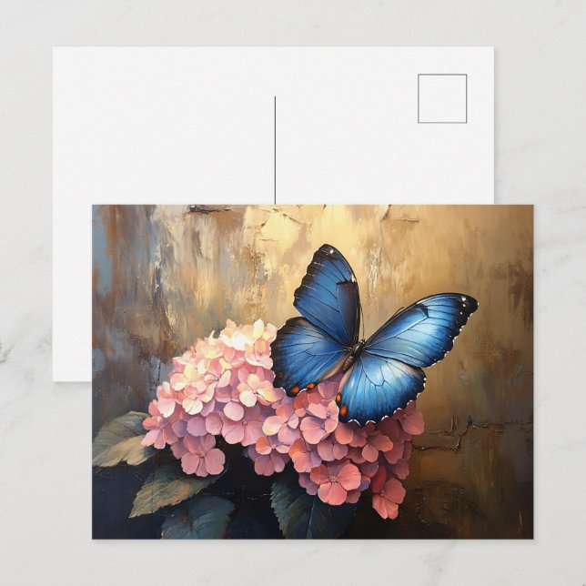 Blue Butterfly Pink Blooms Postcard (Front/Back)