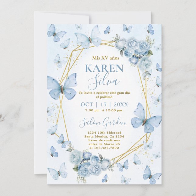 Blue Butterfly Quinceanera Invitation (Front)