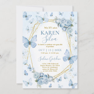 Blue Butterfly Quinceanera Invitation