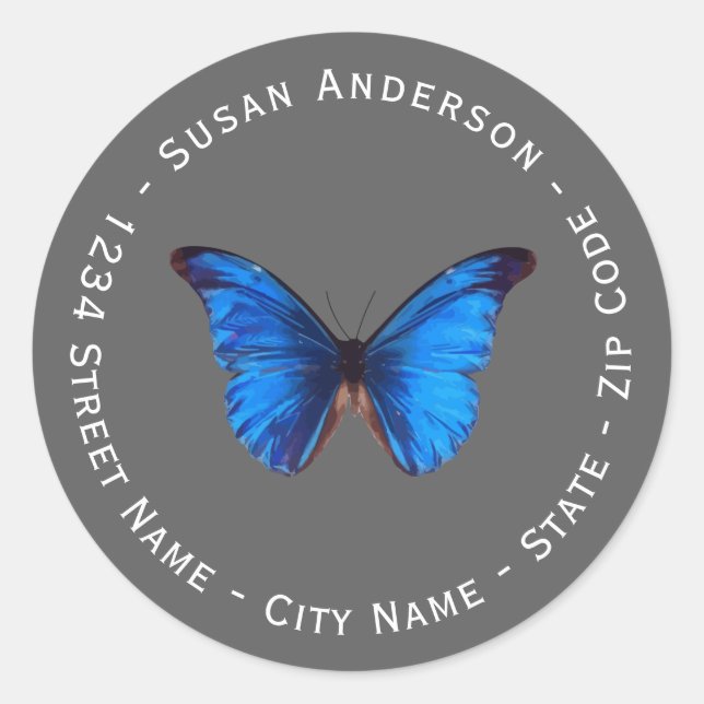 Blue Butterfly Return Address Label (Front)