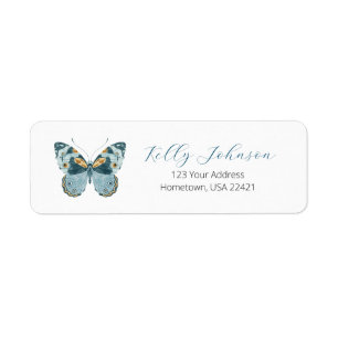 Blue Butterfly Return Address Label