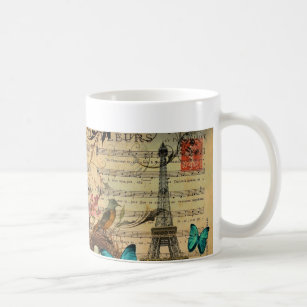 Blue butterfly Robin bird nest Paris Eiffel Tower Coffee Mug