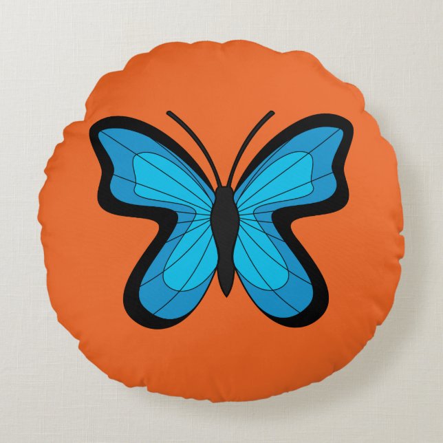 Blue Butterfly Round Pillow (Front)