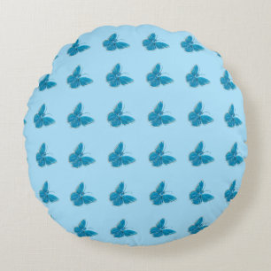 Blue Butterfly Round Pillow