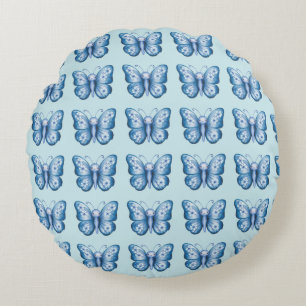 Blue Butterfly Round Pillow