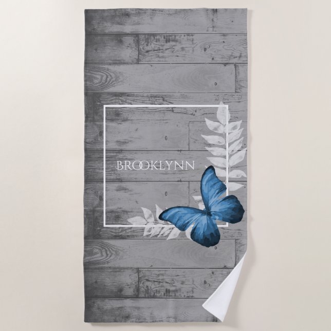 Blue Butterfly Rustic Beach Towel (Front)