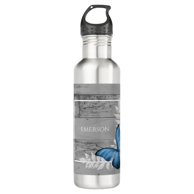 Blue Butterfly Rustic Personalized 710 Ml Water Bottle (Front)